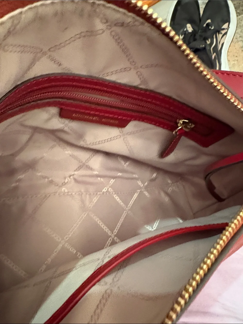 Michael Kors Red Pebbled Leather Crossbody with Gold Accents